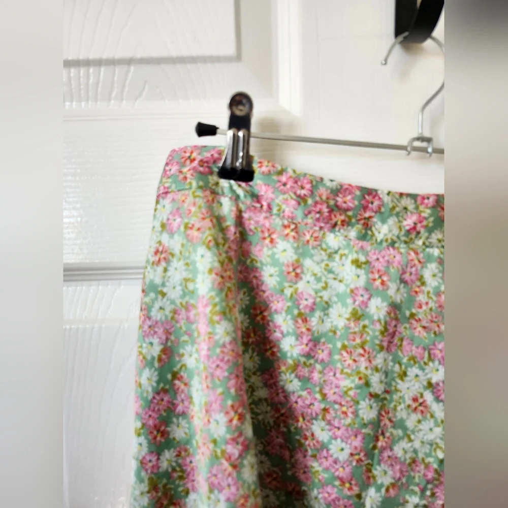 Dress Forum Floral A-Line Midi Skirt in Mint and Pink